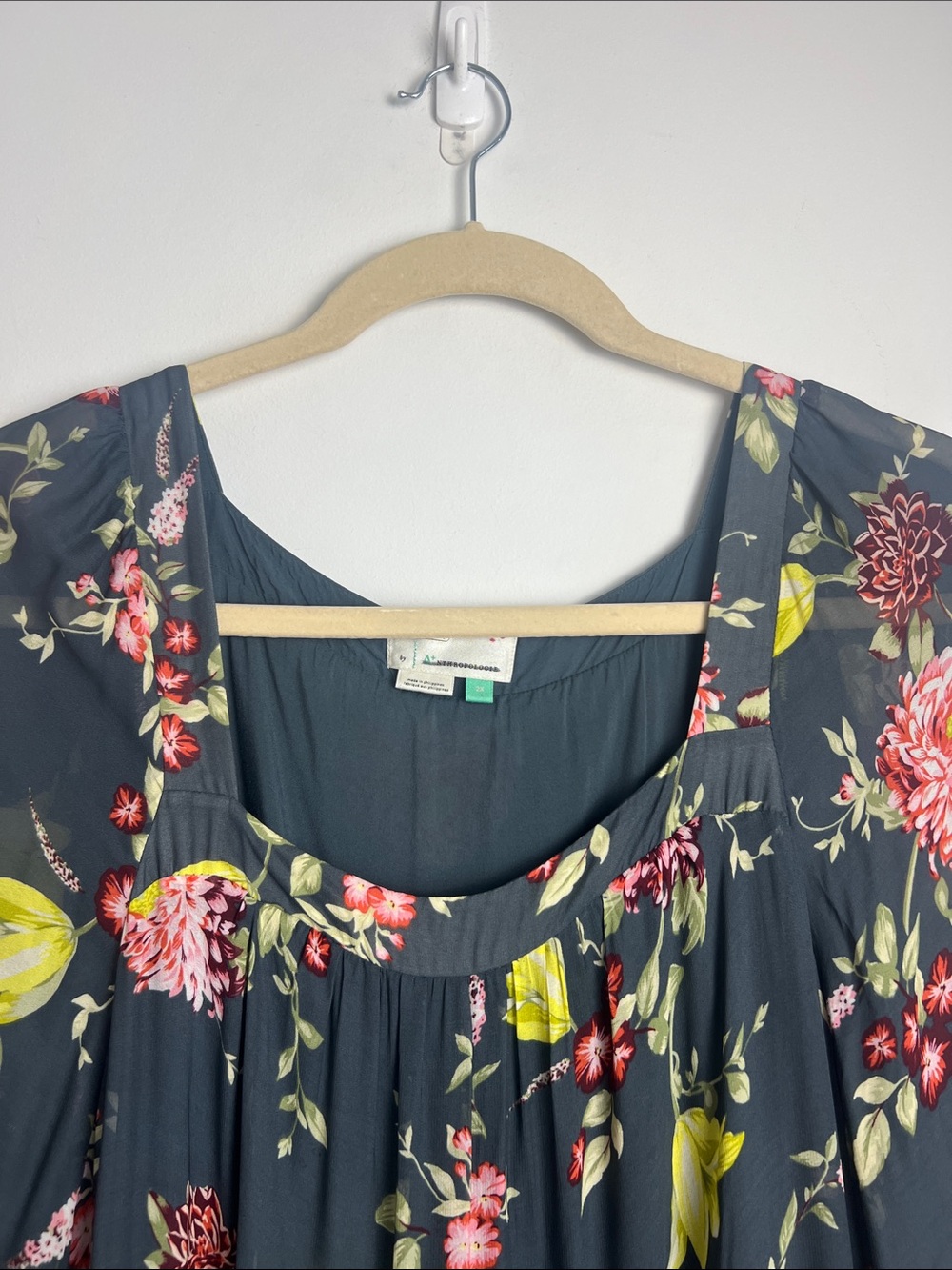 Anthropologie Size 2X Dark Gray Evelin‎ Green Floral Boho Tiered Maxi Dress - Picture 5 of 13